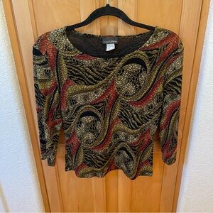 Brittany Black Vintage Black and gold abstract print long sleeve top Size Medium